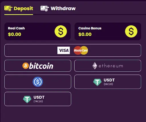 Betzillo Casino payment methods and Cashier Cage